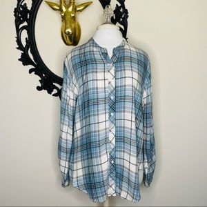 White Crow Teal, White, Pink and Gray Plaid Flannel Shirt